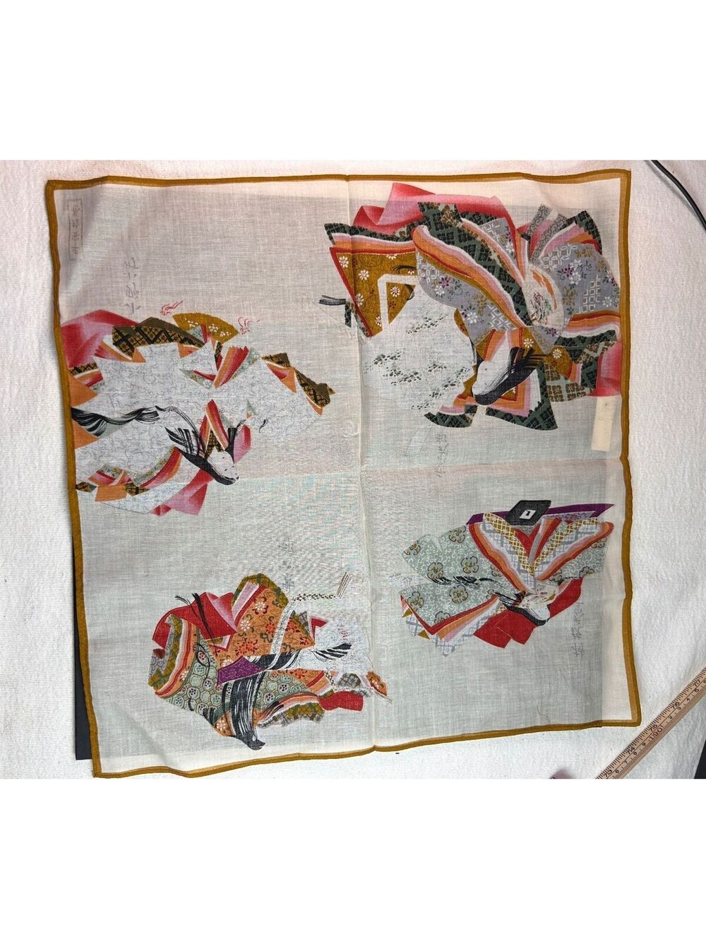 Vintage Japanese Heian Period Art Handkerchief - Tale of Genji/Junihitoe Theme